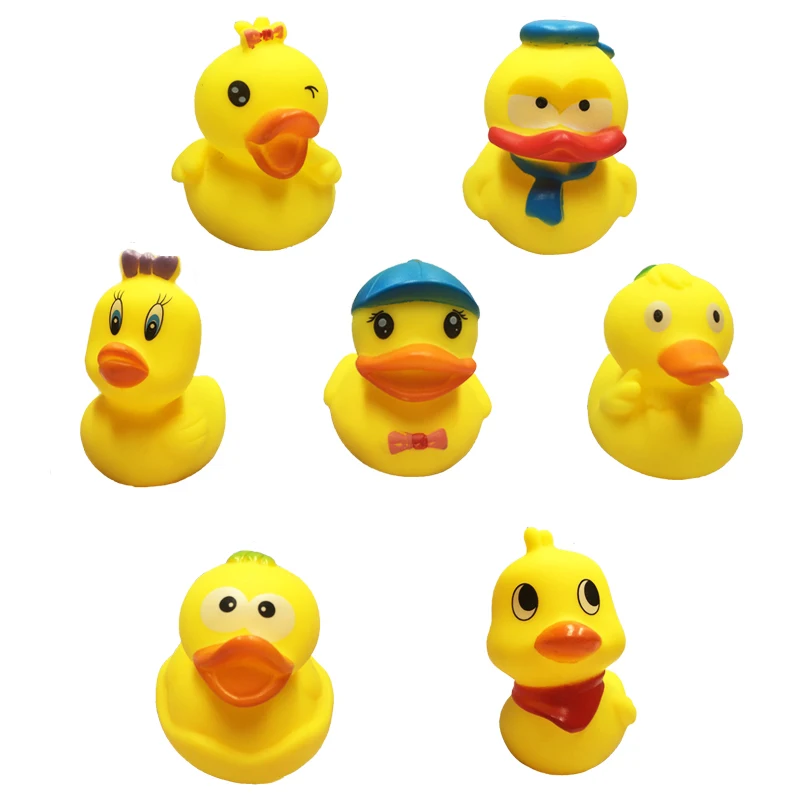 7ピース/バッグイエローラバーダック赤ちゃん風呂のおもちゃお風呂スイミングプールクラシックラバーダッキーアヒルの子風呂水のおもちゃきしむ動物