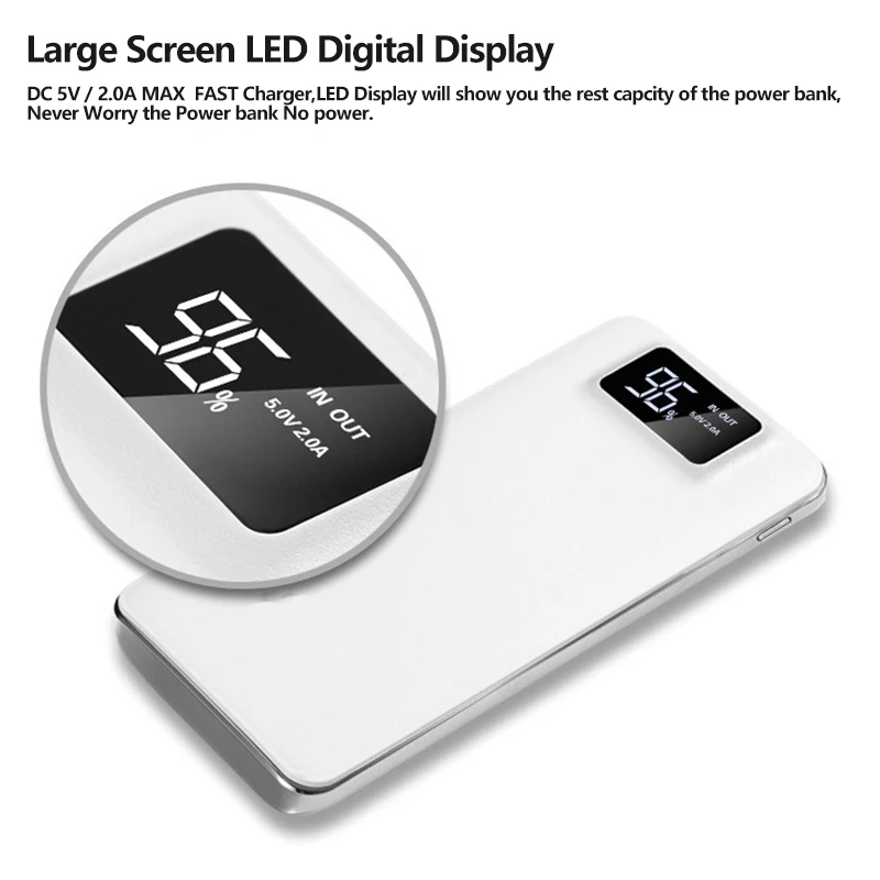 

20000mAh Portable External Battery Poverbank LED Display Flashlight Power Bank Double USB Output Mobile Phone Charger Powerbank