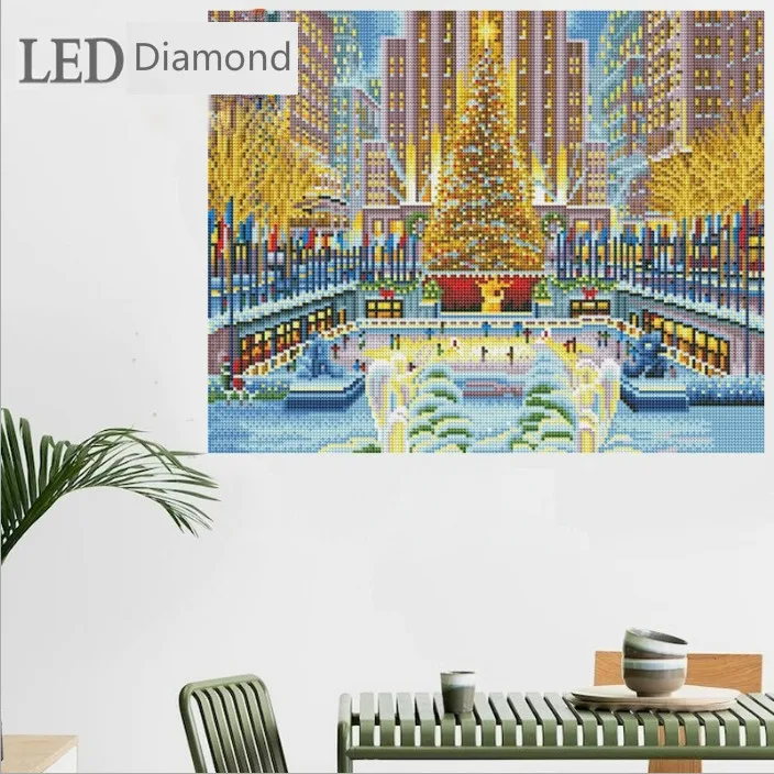 Cena Oświetlenie LED w pełni z okrągłych wiertarek 5D DIY diamentowe malowanie światłem pejzaż Rhinestone jasne światła 30x40 cm 40x50 cm