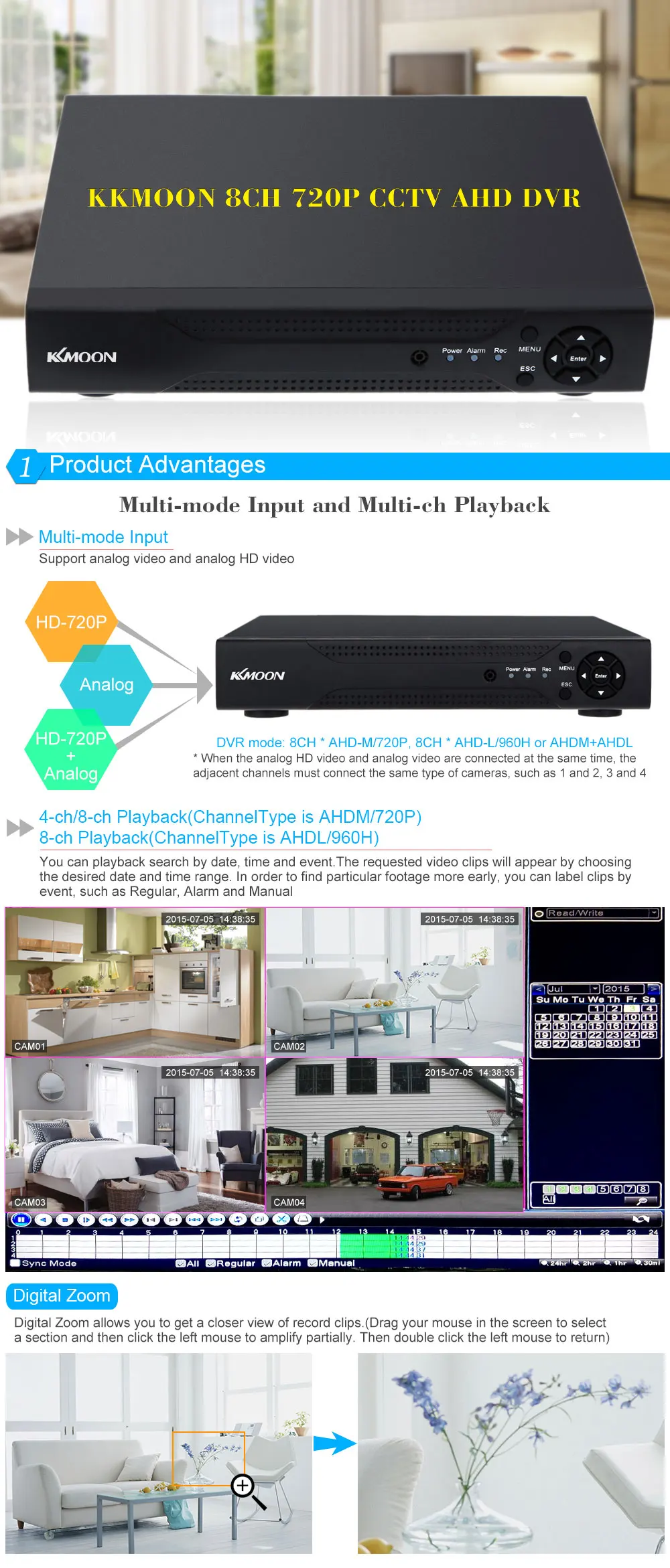 KKmoon 8CH 720P AHD CCTV DVR сетевой видеорегистратор NVR HVR видео рекордер 960H P2P H.264 HDMI DVR 8CH система домашнего видеонаблюдения рекордер безопасности