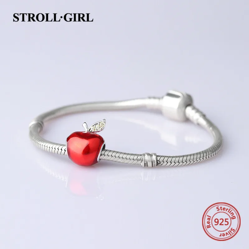 StrollGirl Apple Charms collection Beads 925 silver with enamel&CZ Fit original Pandora Charm Bracelets diy Jewelry Making Gifts