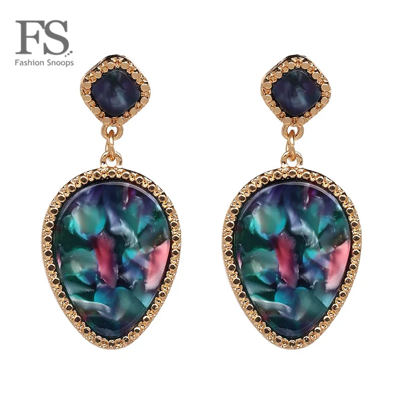 

FASHIONSNOOPS Vintage Multi Color Resin Pendant Earrings For Women Wedding Jewelry Statement Dangle Geometric Drop Earrings