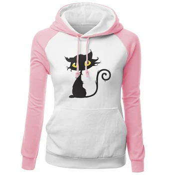

2018 Autumn Winter Sweatshirts Female Fleece Raglan Hoody Streetwear Kawaii Cat Hip Hop Women's Hoodies Brand Clothing Harajuku