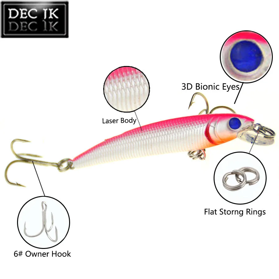 6PCS Plastic Hard Sea Fishing Lure Fake Bait Jerkbait Pike Tackle Float Crankbaits Minnow 3D Fish Eye Saltwater Lures Laser Baits (12)