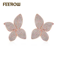 Feehow flor Linda forma Pendientes de broche para mujeres oro blanco color joyería de moda Boucle d’oreille Femme Navidad fwep2078