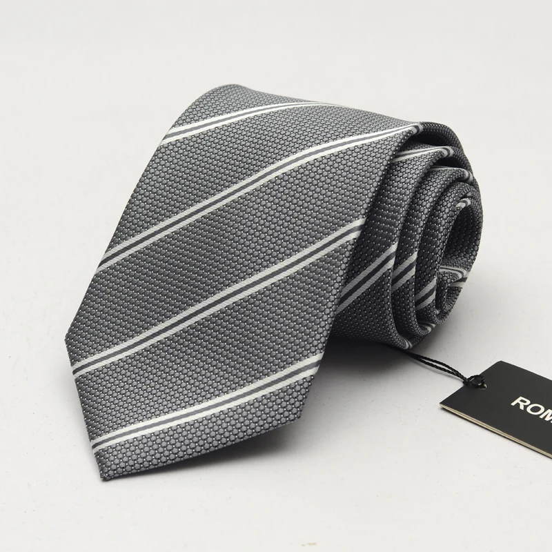 High Quality Tie for Mens 9cm Silk Tie Grey Striped Gravatas Corbatas
