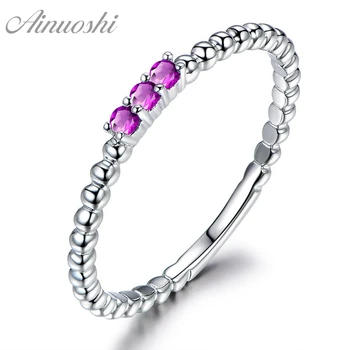 

AINUOSHI 3 Stone Ring Natural Amethyst Ring 0.2ct Round Cut Gems Engagement Party Women Jewelry Pure 925 Sterling Silver Ring