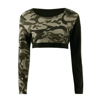 

Hot New Sexy Women Elastic Long Sleeve Workout Fitness Tight Stitching Camouflage Outwear Suit