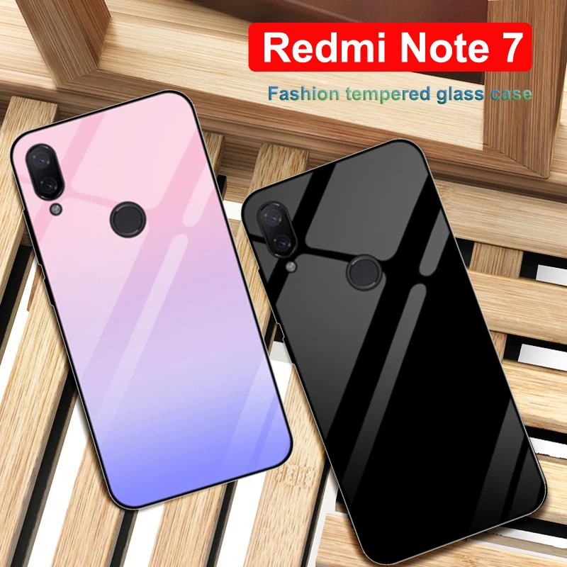 

For xiaomi redmi Note 7 case Red mi Note7 6.3" tempered glass phone cover For xiaomi redmi Note 7 Note7 Gradient glass cases