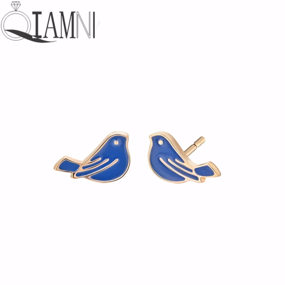 

QIAMNI Cute Tiny Blue Birds Stud Earrings for Women Party Christmas Gift Animal Earrings Femme Pendientes Piercing Bijoux