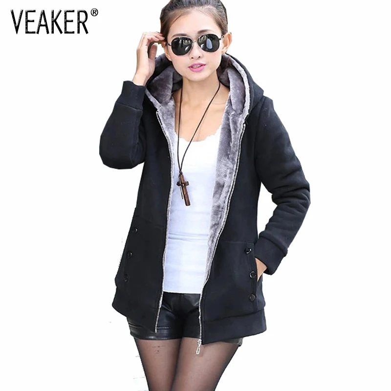  2019 Autumn Women Zipper Hoodies Coat Female Slim Fit Fleece Jackets Long Sleeve Warm Fur Long Coat