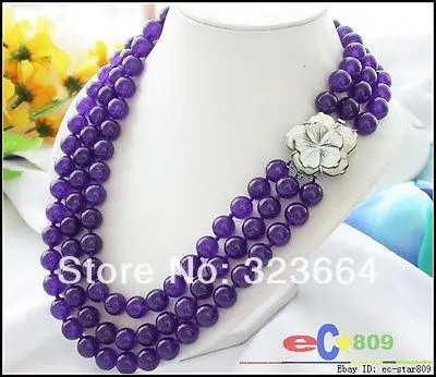 

3row 17" 8mm round purple AA bead necklace shells