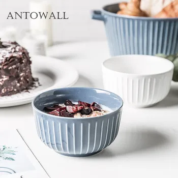

ANTOWALL Nordic ins style ceramic tableware 4.5inch rice bowl instant noodle small bowl blue and white