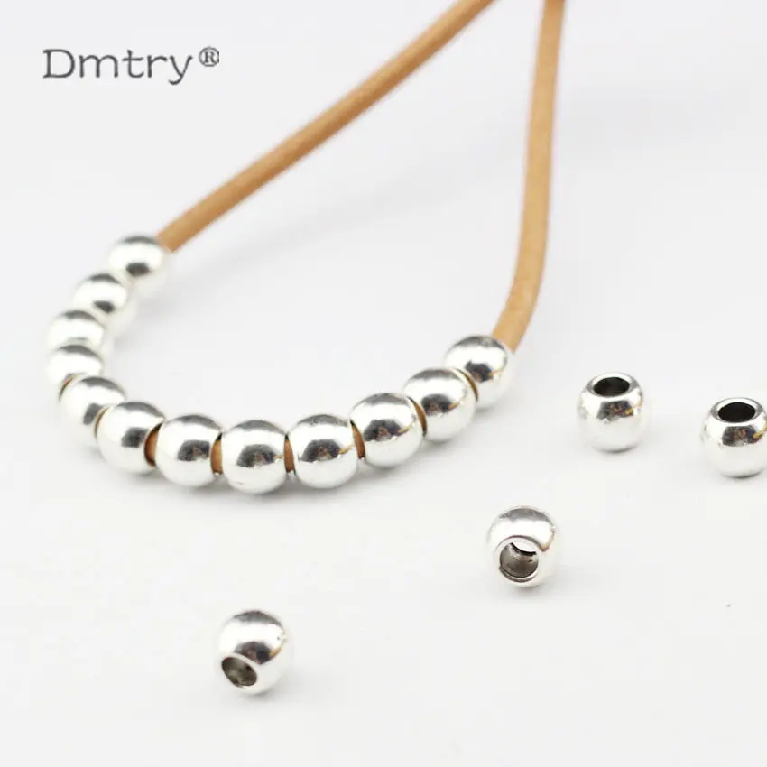 

Dmtry 50g/lot Wholesale Brand Fashion Jewelry 4mm Diameter Hole Antique Silver Charms Beads Slider Spacer Beads Findings LC0052