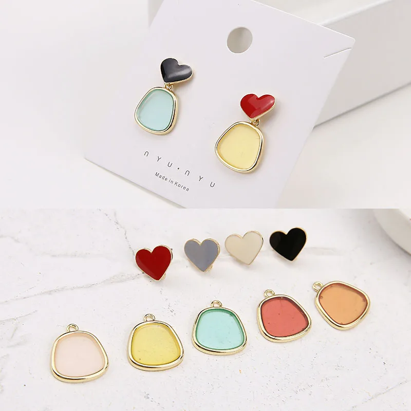 

10pcs enamel heart charm Earrings Dripping oil Ear Studs Connector Posts Pins Base Settings Jewelry handmade DIY material