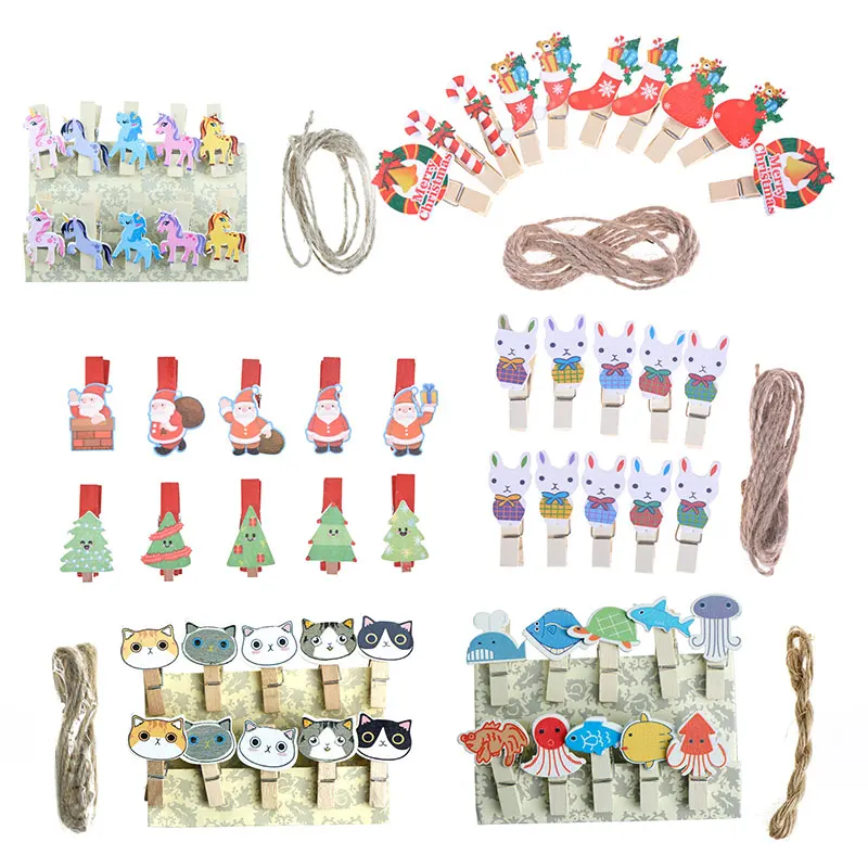

10pcs Cartoon Cute Mini Unicorn Sea Fish Cat Spring Wood Clips Decorations Paper Diy Photo Clip Craft Party Clips Sun Clothespin