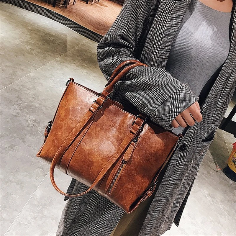 Kopen SGARR Grote Capaciteit Zachte PU Leer Vrouwen Tote Handtassen Hoge Kwaliteit Vintage Schoudertas Designer Casual Vrouwelijke Messenger Bags