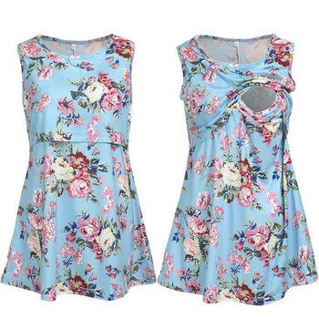 

Summer Nursing T-shirt Maternity Tops Breastfeeding Print T-shirts Sleeveless Tees Pregnancy Feeding Gravidas Pregnant Clothing