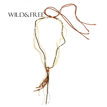 

Wild&Free Bohemian 2017 Multilayer Beads Long Necklace Fashion Jewelry Vintage Adjustable Suede Tassel Pendant Necklace Collier