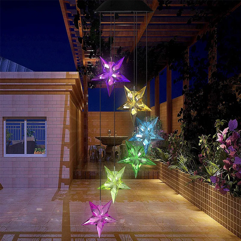 Новые солнечные колокольчики Висячие пятиконечные звезды дома сад свадебные украшения светодиодный сад открытый красочный светильник