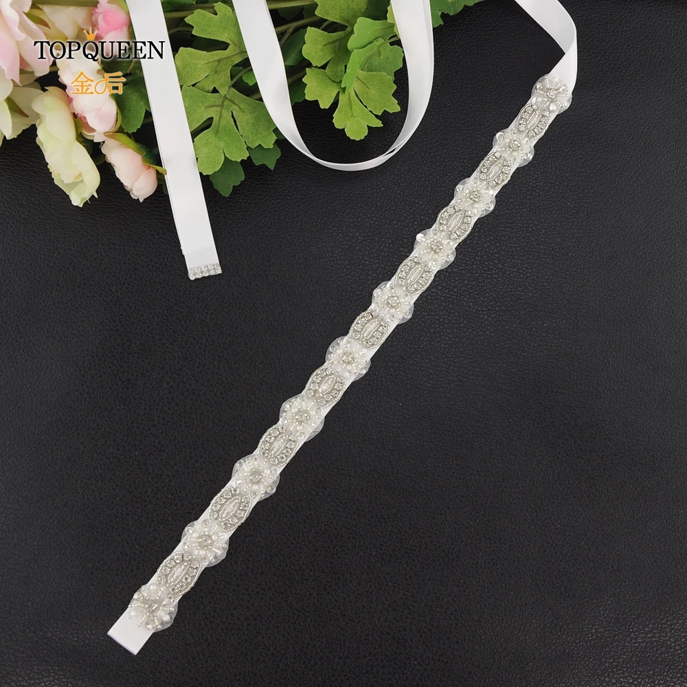 

TOPQUEEN Bride Accessories Flower Sash Belt Girl Band for Dress Belt with Stones Pearl Wedding Belt Silver Dress Sash S230-A