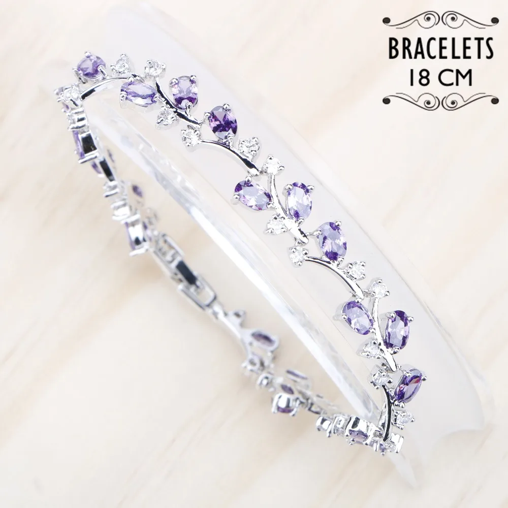 Серебряный 925 Ювелирный Браслет для женщин 18 см фиолетовый белый кубический циркон браслеты подарочная коробка