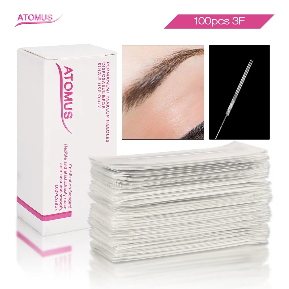 

100Pcs 3 Flat Microblading Needle Permanent Makeup Aghi Sterilization Tebori Aiguille Maquillage Blade Microblading Tattoo Pmu