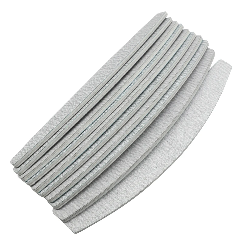 

10Pcs /Lot Gray Nail Buffer Block Sanding Sandpaper 100/180 Half Moon Manicure Nail Files block Double Sided Thick Stick Tools