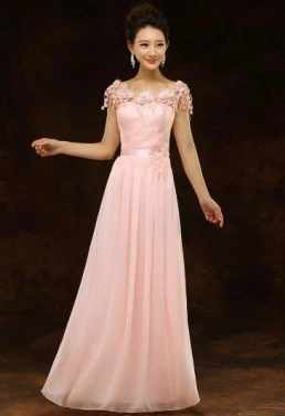 Королевское Голубое Кружевное и шифоновое розовое платье подружки невесты размера плюс для официальных подружек невесты, платья для гостей на свадебную вечеринку B2699 - Цвет: Розовый