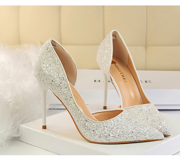 Women Pumps Sexy Glisten Women Shoes Wedding Party Dress Heels Women Hollow Shallow Mouth High Heels Stiletto 868-8 12