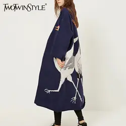 Twotwinstyle аист женский кардиган свитер для Для женщин зимние джемпер пальто кимоно Винтаж вязаный длинный плащ ветровка