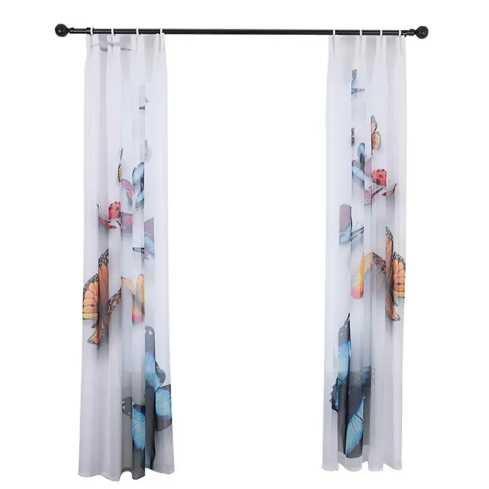 

None 2pcs Butterfly Terry Printing Window Screen for Living Room Decoration