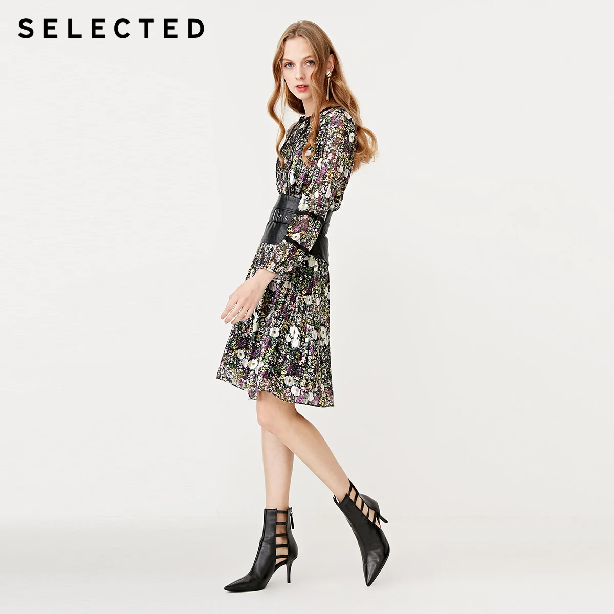Выбранные цветочные кружева Slim Fit плиссированное платье миди S | 41912J506|Платья|