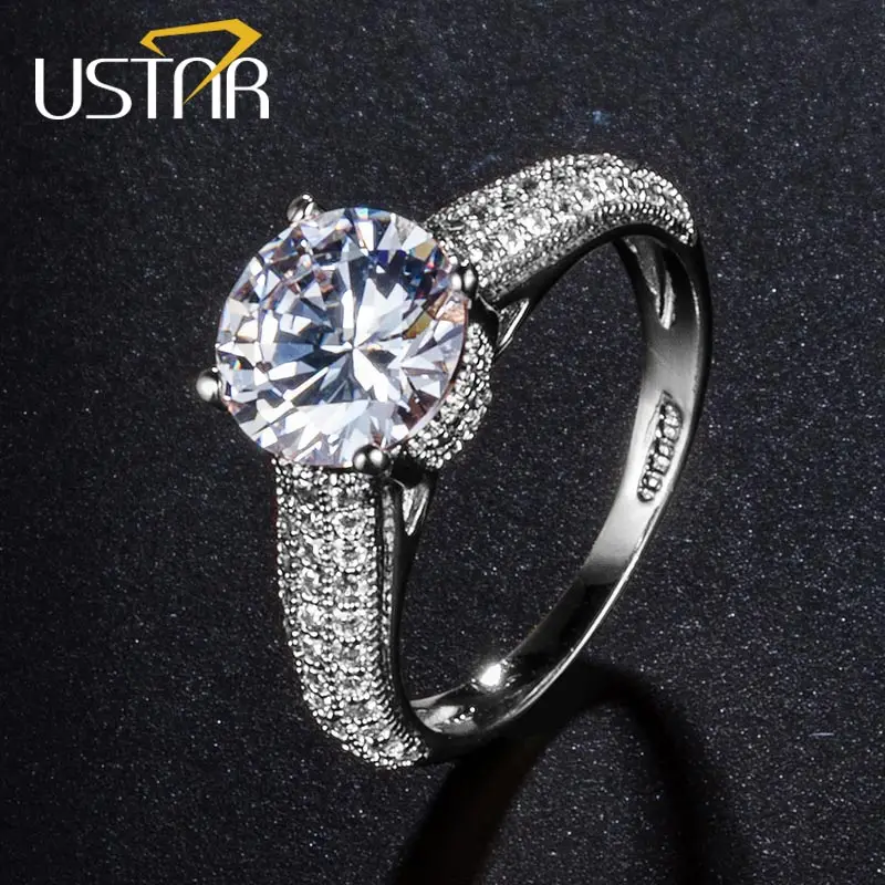USTAR 1.25ct 7mm AAA Zircon wedding Rings for women Jewelry Rose Gold color Crystals engagement rings female Anel top quality