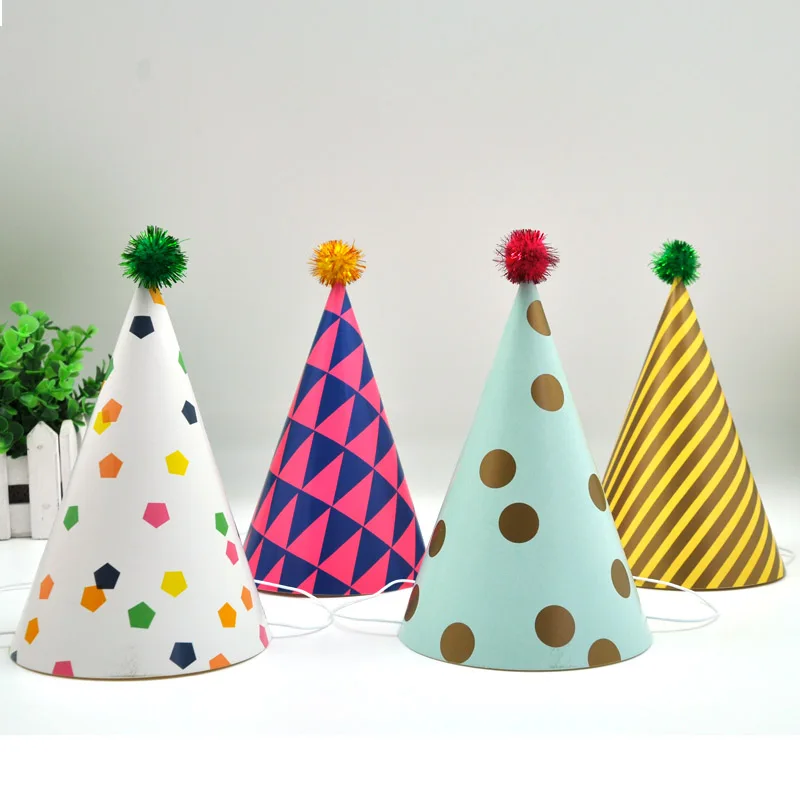 4PCS Ball Happy Birthday Paper Cone Hats Dress Up Girls Boy Birthday 
