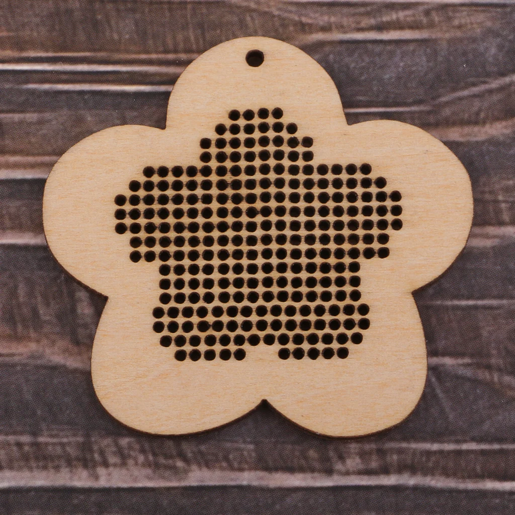 1 Pack Wood Flower Shape Small Circle Blanks Pendant Charms for Embroidery Counted Cross Stitch Kit ,DIY Jewelry Making Findings