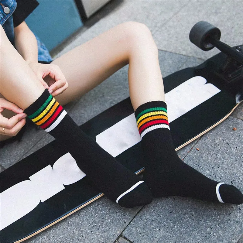 

New Fashion Women Hip Hop Colorful Striped Cotton Socks Harajuku Casual Female Sokken Korean Wholesale