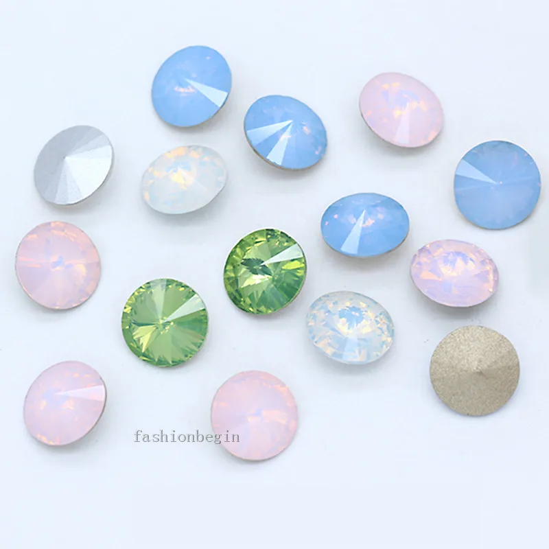 

9p 16mm 18mm Round Rivoli white opal point foiled back crystal Cut glass rhinestones jewels shoes bags christmas tree DIY beads