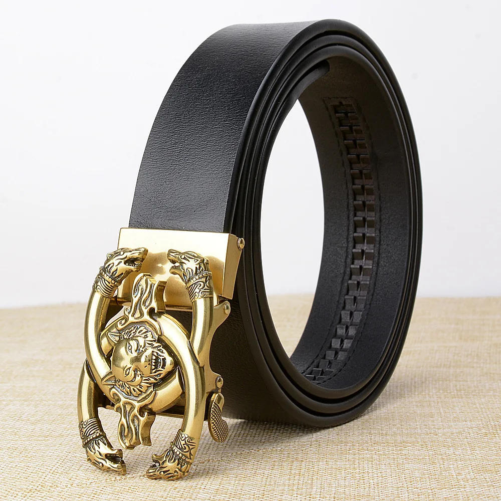 

PYBETA 2018 new men's tiger head tiger head automatic buckle belt leather belt high-end casual belt for individual jeans