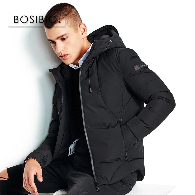 BOSIBIO Мужская Повседневная зимняя куртка с капюшоном, тонкое хлопковое толстое теплое пальто, мужская верхняя одежда, парка, плюс размер, высокое качество, 4XL 89816 - Цвет: Black