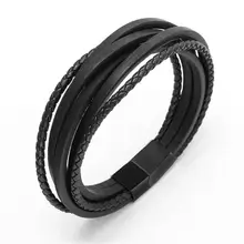 Браслеты И Браслеты Многослойные Кожаные браслеты черный/коричневый кожаный плетеный Канат из нержавеющей стали магнитная пряжка античный подарок