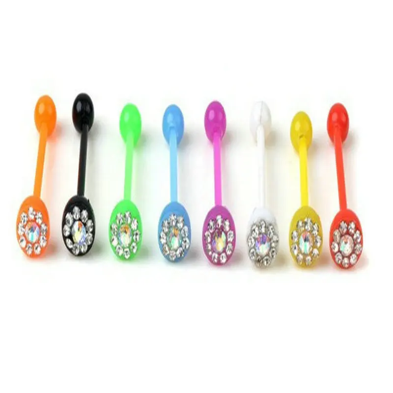 10pcs new arrival body piercing jewelry plastic barbell earring tongue ring clear crystal mix solid and transparent color | Украшения и