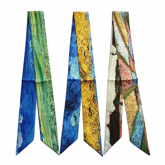 Van Gogh Oil Painting Multi-function Bag Scarves Skinny Scarves For Ladies New Silk Scarf Women Head Scarf Wrist Towel 4