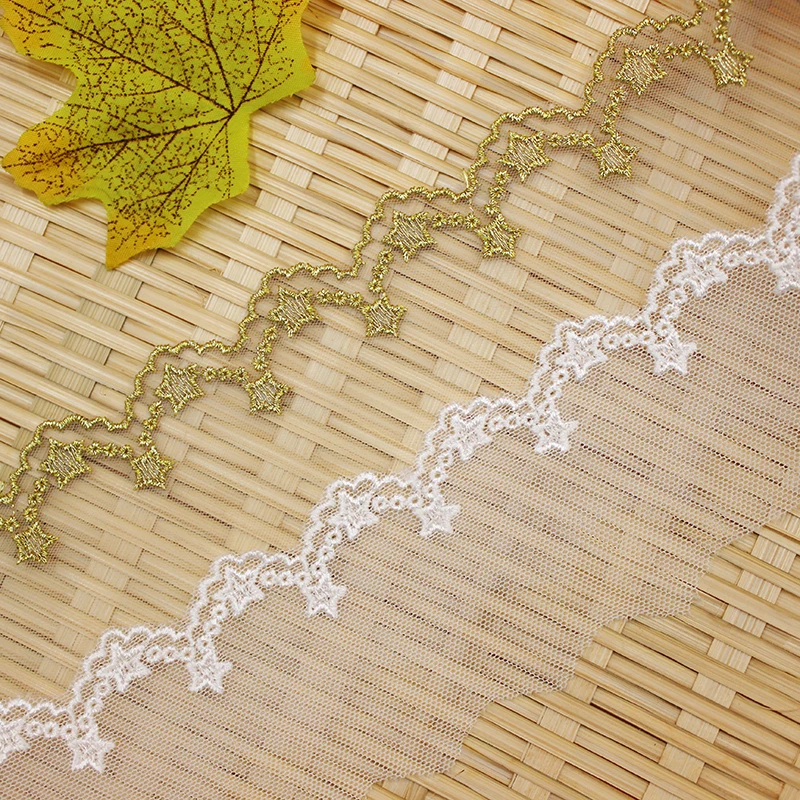 5 ярдов золотой белый цвет вышитые сетчатые кружева свадебное платье аксессуары шнуруют отделку красивая кружевная ткань