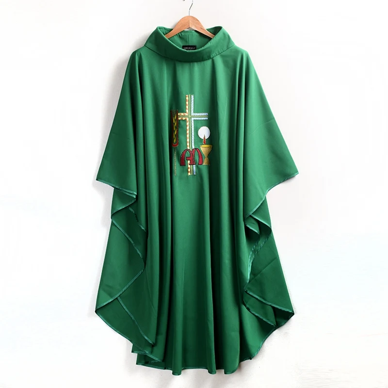 Зеленый церковный костюм с вышивкой в виде пшеницы, костюм христианского креста - Цвет: Roll Collar