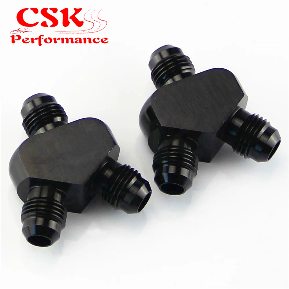 

2pcs AN6 To -6AN X 2 Aluminium Y block Adapter Fittings Y Adapter Black