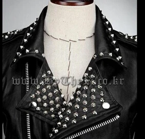 Черная косая молния с заклепками короткое пальто дизайн кожаная куртка модная мужская сценическая искусственная кожа куртки и пальто - Цвет: White rivets