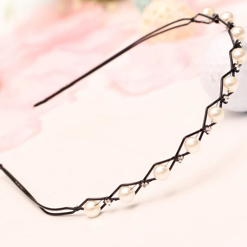 

Sale 1 Pc Fashion Women Imitation Pearl Wave Head hoop Charming Brief HairBands Hair Accessories