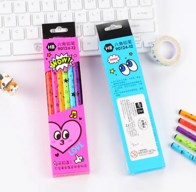 

12Pcs Wood HB Standard Pencils Recycled Cute Cartoon Black Ink Color Kids Office School Writing Pen Touch Stationery Supplies