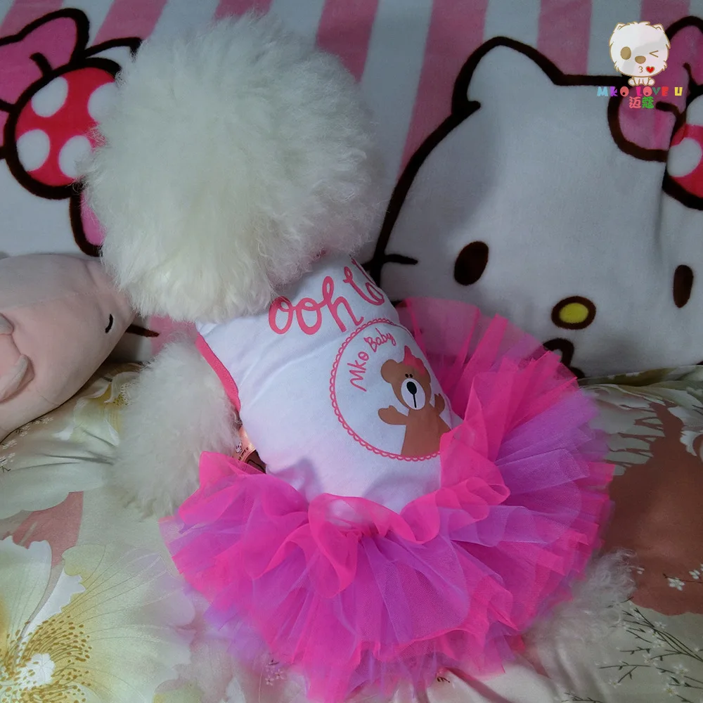 Красивое с медведем и собакой платье для щенка юбка-пачка для питомца кошки собаки праздничное платье принцессы мягкая хлопковая летняя футболка для маленькой собачки одежда для питомца кота